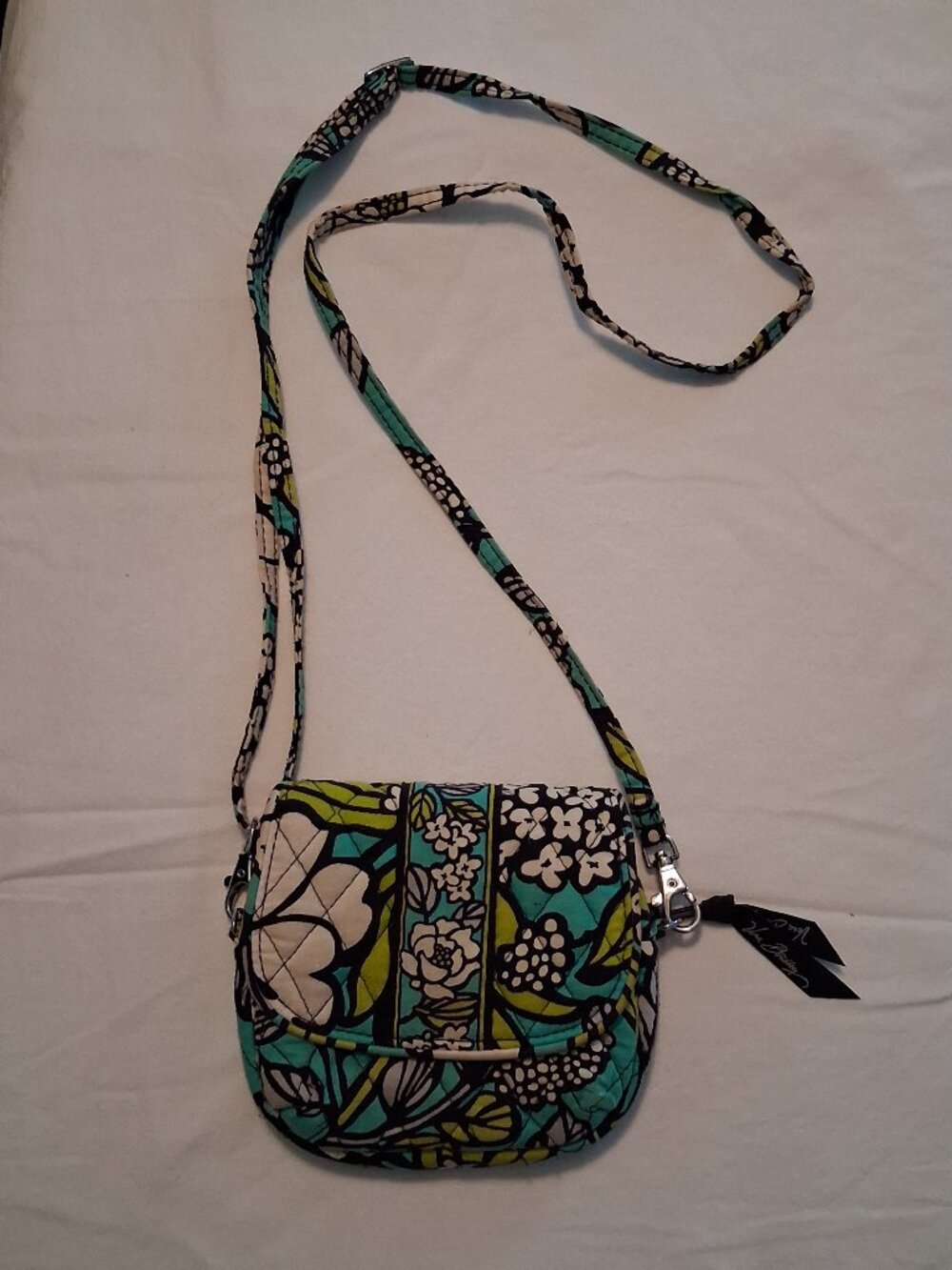 Retired Vera Bradley Island Blooms Teal, Blue, White Floral Small Crossbody Bag